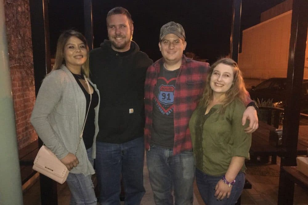 David Holley (second from left) and his girlfriend, Stephanie Gonzalez-Nieves (left), were among those shot on Oct. 1 during the Route 91 Harvest Country Music Festival in Las Vegas. They recently reconnected with the couple who helped get them to the hospital that night. (Courtesy David Holley)