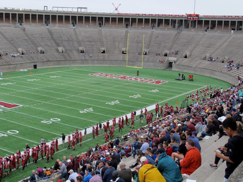 Harvard Stadium's Roman arches and Greek columns haven't changed since 1903. But the size of the crowds has. (Karen Given/Only A Game)