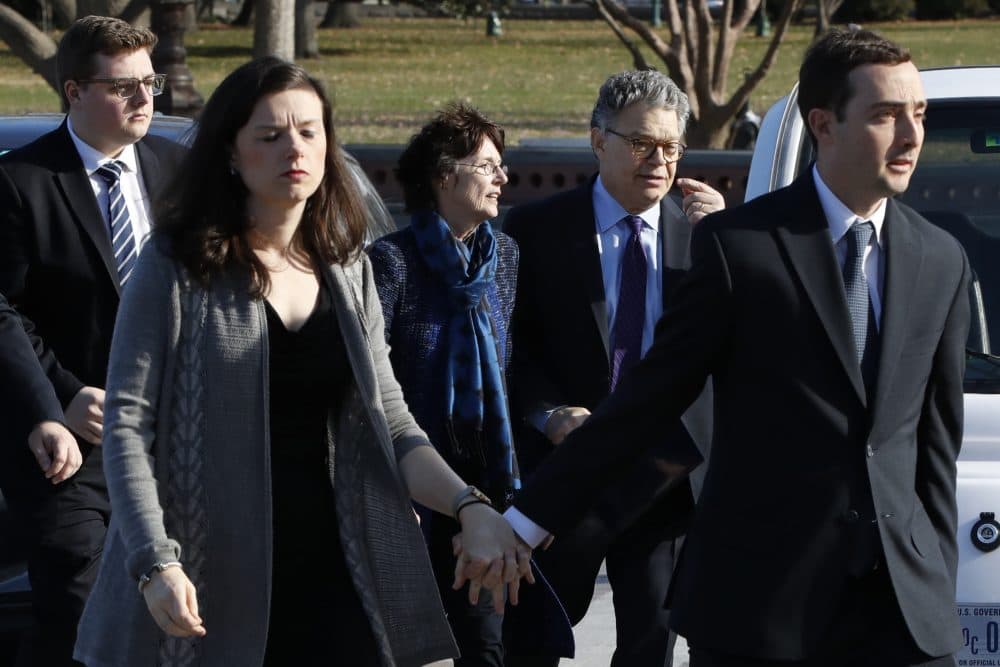 Sen. Al Franken, D-Minn., arrives with his wife Franni Bryson and family to the Capitol, Thursday, Dec. 7, 2017, on Capitol Hill in Washington. Franken said he will resign from the Senate in coming weeks following a wave of sexual misconduct allegations and a collapse of support from his Democratic colleagues, a swift political fall for a once-rising Democratic star.  (Jacquelyn Martin/AP)
