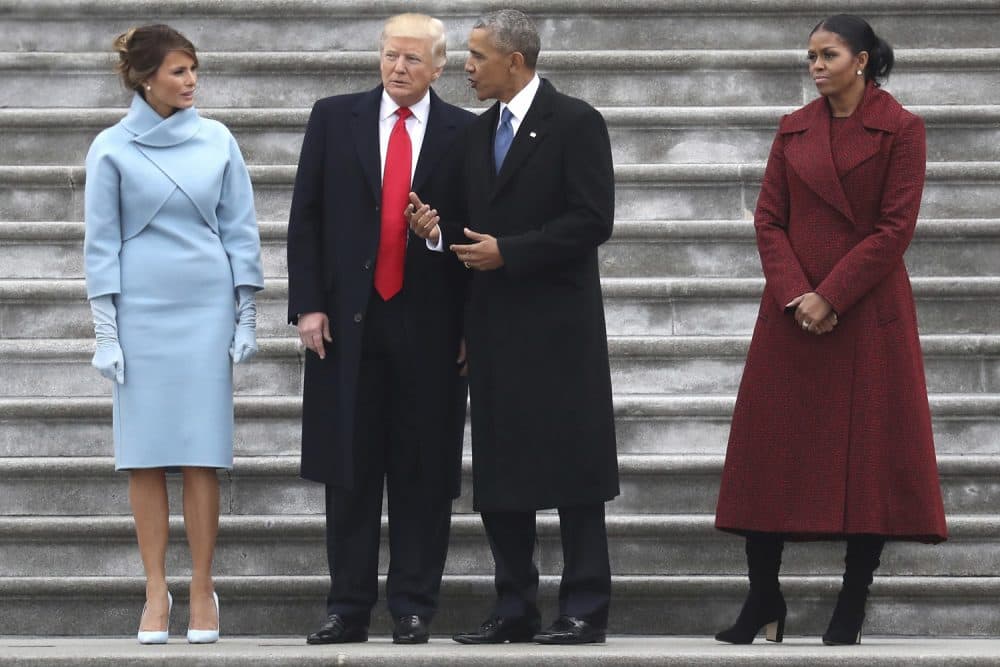 WASHINGTON, DC - JANUARY 20: President Donald Trump and former president Barack Obama stand on the steps of the U.S. Capitol with First Lady Melania Trump and Michelle Obamal on January 20, 2017 in Washington, DC. In today's inauguration ceremony Donald J. Trump becomes the 45th president of the United States. (Photo by Rob Carr/Getty Images)