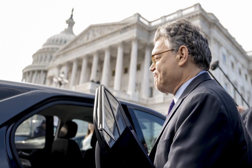 Sen. Al Franken, D-Minn., leaves the Capitol after speaking on the Senate floor, Thursday. Franken said he will resign from the Senate in coming weeks following a wave of sexual misconduct allegations. (Andrew Harnik/AP)