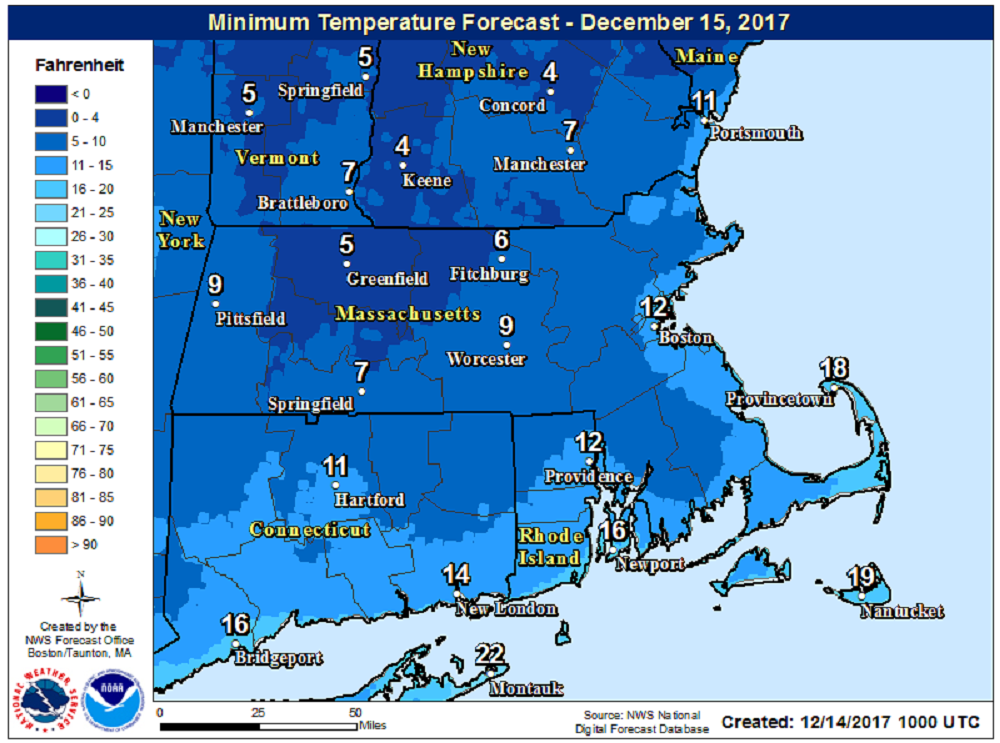 Friday will be the coldest morning of the season so far. (Courtesy NOAA-Taunton)