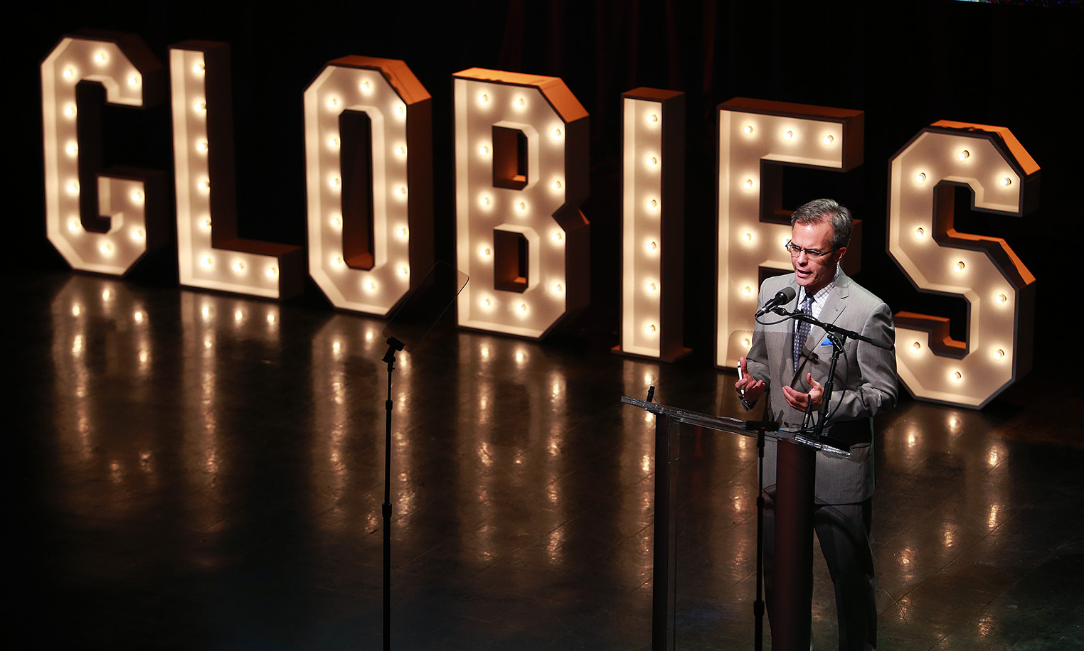 Tom Caron of NESN is pictured as he emcees the GLOBIES, held at The House of Blues in Boston, MA. December 5th, 2017 (Jim Davis/Globe Staff)