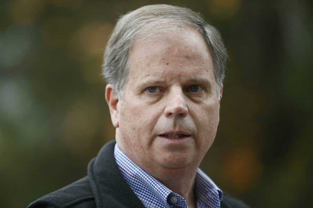FILE- In this Dec. 4, 2017 file photo, Democratic senatorial candidate Doug Jones speaks at a news conference, in Dolomite, Ala. In Alabamas special Senate election, underdog  Jones and his fellow Democrats are intent on not sinking his upset bid against Republican Roy Moore.   (AP Photo/Brynn Anderson, File)