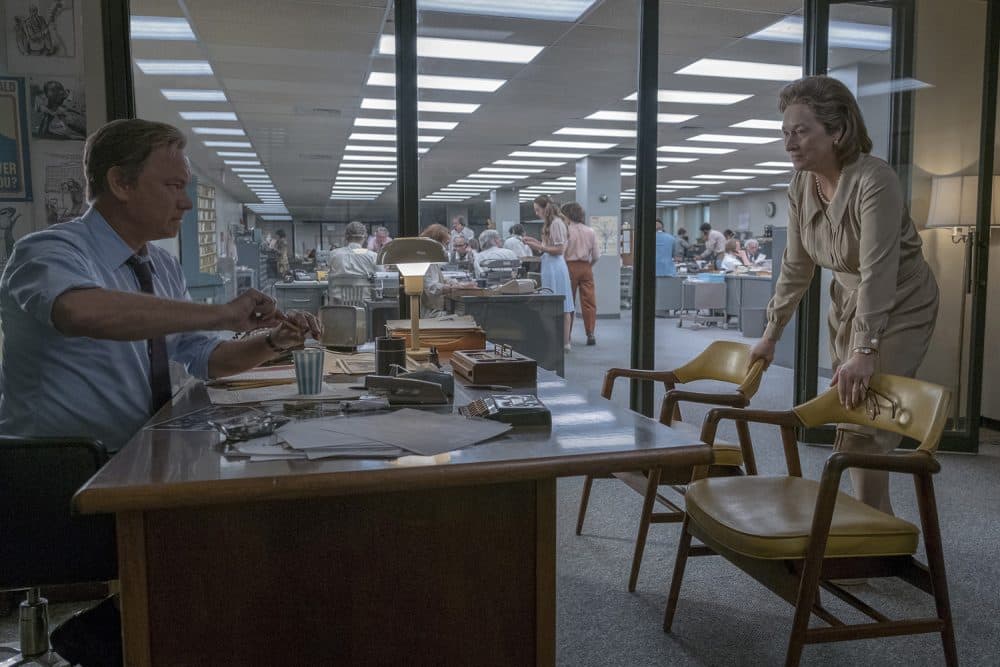 In this image released by 20th Century Fox, Tom Hanks portrays Ben Bradlee, left, and Meryl Streep portrays Katharine Graham in a scene from &quot;The Post.&quot; (Niko Tavernise/20th Century Fox via AP)
