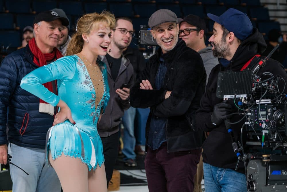 Margot Robbie as Tonya Harding and director Craig Gillespie in a promotional photo.
