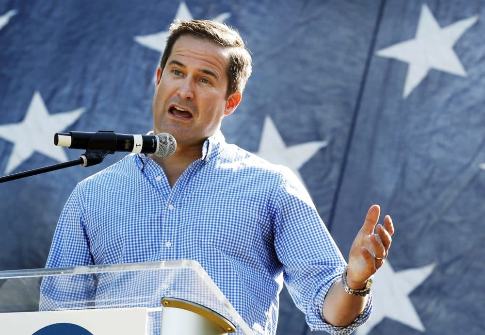 In this Sept. 30, 2017 file photo, U.S. Rep. Seth Moulton, D-Mass., speaks during the Polk County Democrats Steak Fry in Des Moines, Iowa. (Charlie Neibergall/AP)