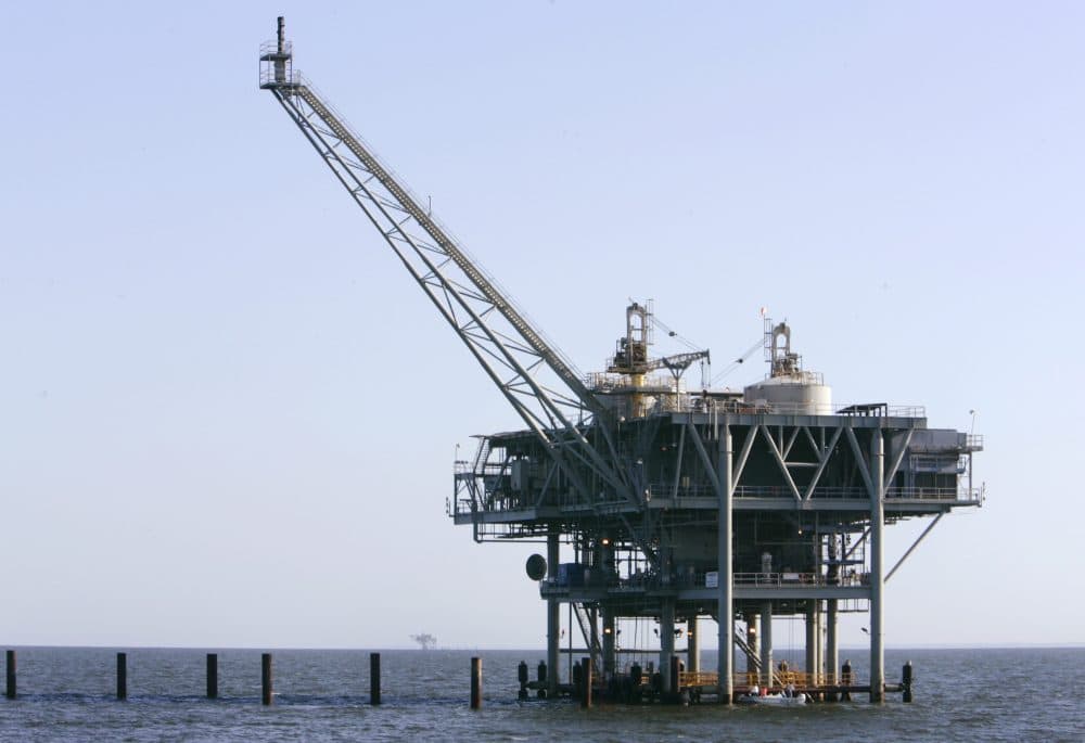 A natural gas platform is shown off the coast of Fort Morgan, Ala., in 2007. (Rob Carr/AP)