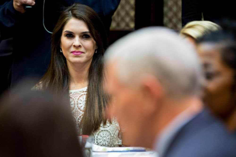 Hope Hicks, White House director of strategic communications, listens while meeting with women small business owners with President Trump, not pictured, in the Roosevelt Room of the White House on March 27, 2017 in Washington. (Andrew Harrer-Pool/Getty Images)