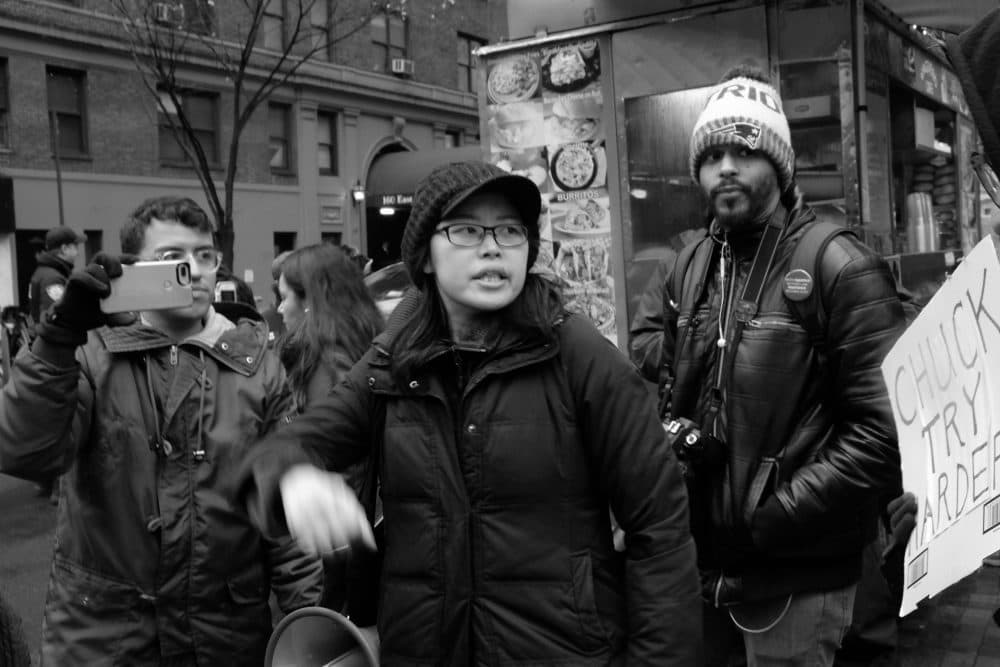 Tereza Lee, center, protests in New York City on Wednesday. (Courtesy Tereza Lee)