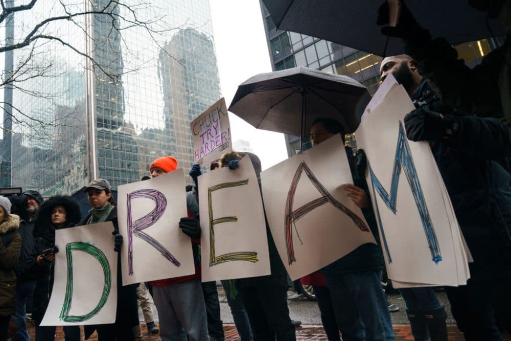 Activists rally for the passage of a 'clean' Dream Act, one without additional security or enforcement measures, outside the New York office of Sen. Chuck Schumer, D-N.Y., Jan. 17, 2018 in New York. (Drew Angerer/Getty Images)