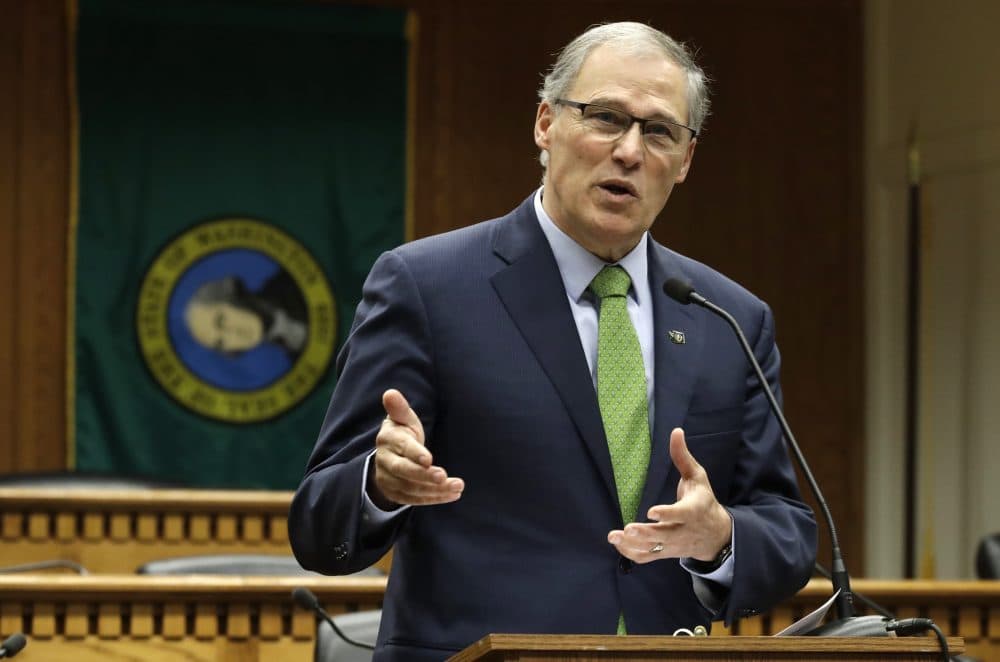 Washington Gov. Jay Inslee takes questions from reporters, Thursday, Jan. 4, 2018, at the Capitol in Olympia, Wash. (Ted S. Warren/AP)