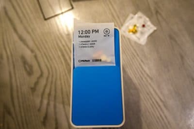 A Pillpack dispenser with medication packaged in dosage packets (Jesse Costa/WBUR)