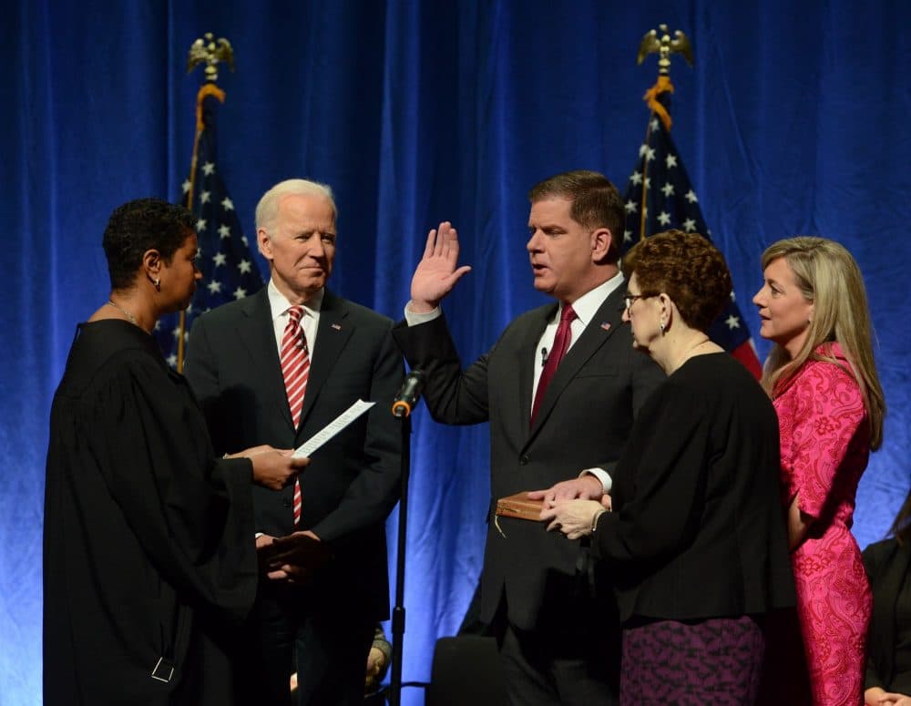 Boston Mayor Marty Walsh takes the oath for his second term. (City of Boston)