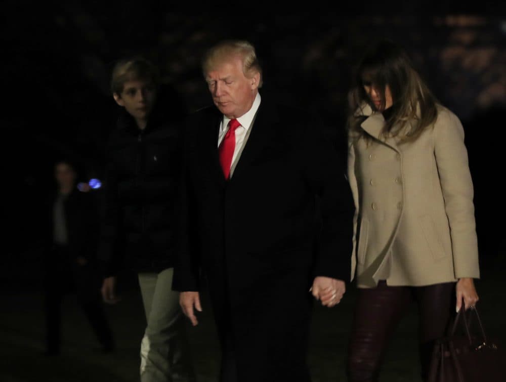 President Donald Trump together with first lady Melania Trump and their son Barron Trump returns to the White House in Washington, Monday, Jan. 1, 2018, from a holiday break at his Mar-a-Lago estate in Palm Beach, Fla. (Manuel Balce Ceneta/AP)