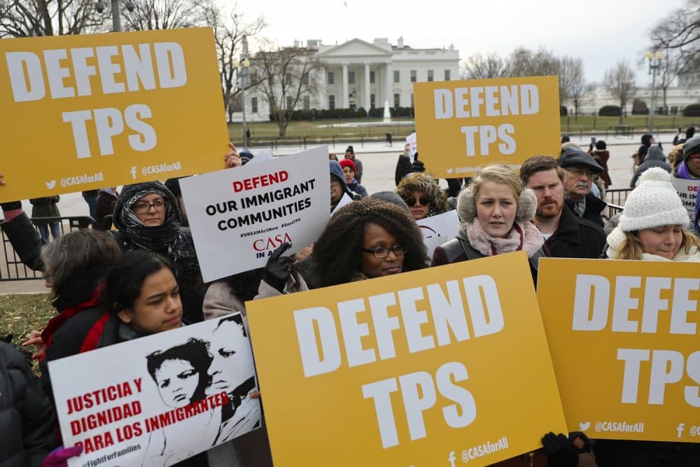 CASA de Maryland, an immigration advocacy and assistance organization, holds a rally in Lafayette Park, across from the White House in Washington, Monday, Jan. 8, 2018, in reaction to the announcement regarding Temporary Protective Status for people from El Salvador. The Trump administration is ending special protections for Salvadoran immigrants, forcing nearly 200,000 to leave the U.S. by September 2019 or face deportation. El Salvador is the fourth country whose citizens have lost Temporary Protected Status under President Donald Trump, and they have been, by far, the largest beneficiaries of the program, which provides humanitarian relief for foreigners whose countries are hit with natural disasters or other strife. (AP Photo/Pablo Martinez Monsivais)