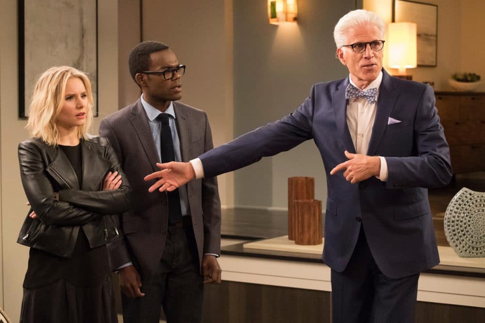 Kristen Bell, William Jackson Harper, and Ted Danson in NBC's &quot;The Good Place.&quot;  (Colleen Hayes/NBC)