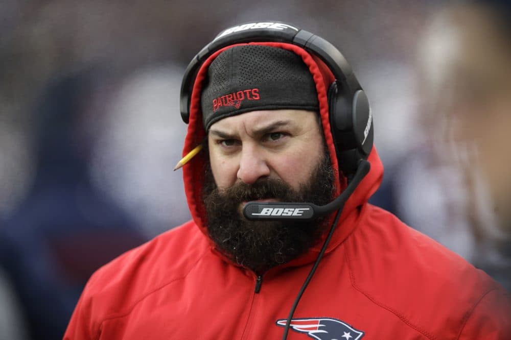 New England Patriots defensive coordinator Matt Patricia watches from the sideline during the first half of an NFL football game against the New York Jets, Sunday, Dec. 31, 2017, in Foxborough, Mass. (AP Photo/Charles Krupa)