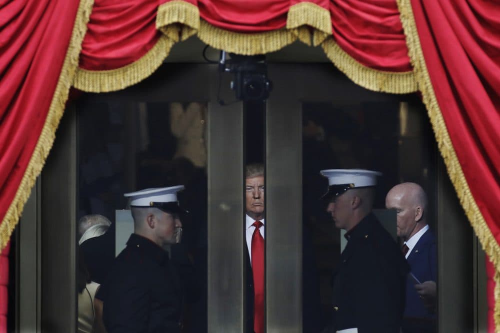 2017 AP YEAR END PHOTOS - President-elect Donald Trump waits to step out onto the portico for his Presidential Inauguration at the U.S. Capitol in Washington, on Jan. 20, 2017. (AP Photo/Patrick Semansky)