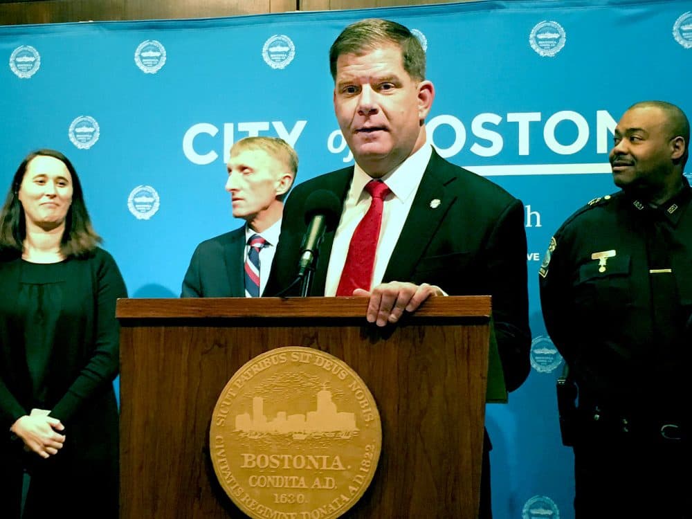 Boston Mayor Marty Walsh outlines the city's planned safety measures for the 2018 Super Bowl. (Steve Brown/WBUR)