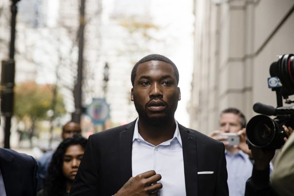 Rapper Meek Mill arrives at the criminal justice center in Philadelphia, Monday, Nov. 6, 2017. A Philadelphia judge has sentenced rapper Mill to two to four years in state prison for violating probation in a nearly decade-old gun and drug case. (Matt Rourke/AP)