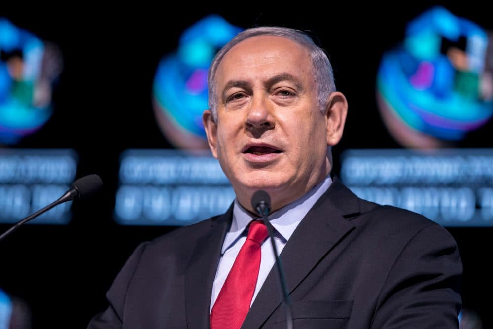 Israeli Prime Minister Benjamin Netanyahu speaks during the Muni World conference in Tel Aviv on Feb. 14, 2018. (Jack Guez/AFP/Getty Images)