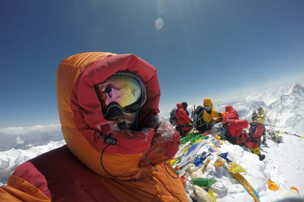 Climber David Roeske after summiting Mount Everest. (Courtesy David Roeske)