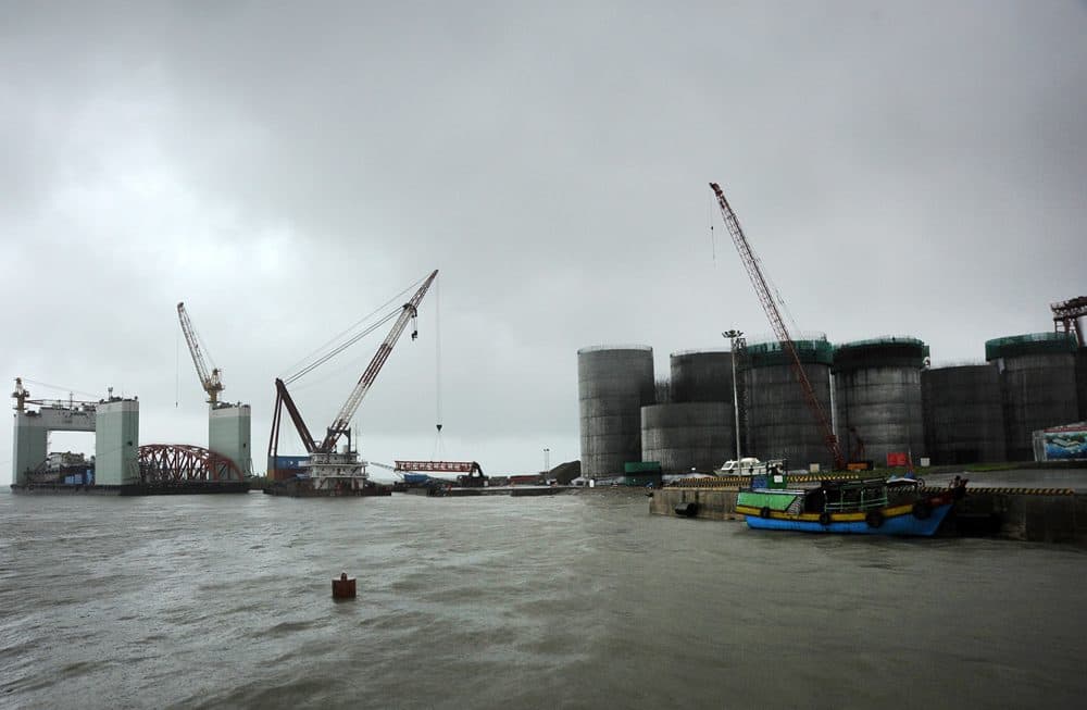 This picture taken on on June 1, 2012 shows the construction of oil tanks at a site operated by China National Petroleum Corporation at an offshore block of Madae Island near the town of Kyauk Phyu of Rakhine State, western Myanmar. (Lwin Ko Taik/AFP/Getty Images)