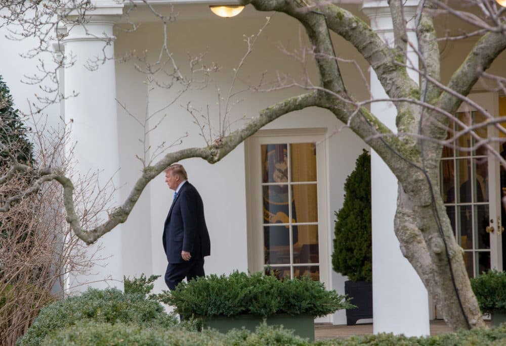 President Trump walks from the Oval Office to the Marine One helicopter as they depart from the South Lawn of the White House on Feb. 16, 2018 in Washington. (Tasos Katopodis/Getty Images)