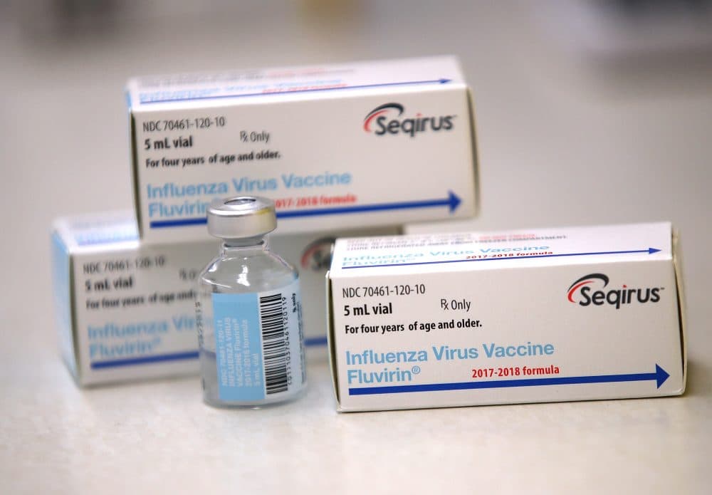 Vials of the Fluvirin influenza vaccine are displayed at a Walgreens pharmacy on Jan. 22, 2018 in San Francisco. (Justin Sullivan/Getty Images)