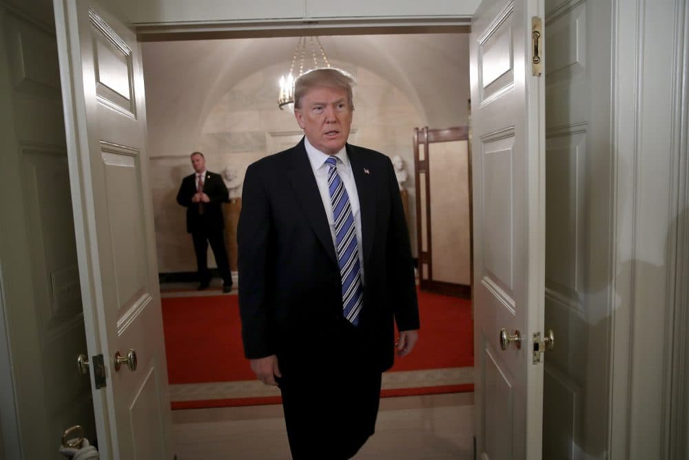 President Trump arrives to deliver remarks about the shooting at Marjory Stoneman Douglas High School, at the White House on Feb. 15, 2018 in Washington, D.C. (Win McNamee/Getty Images)