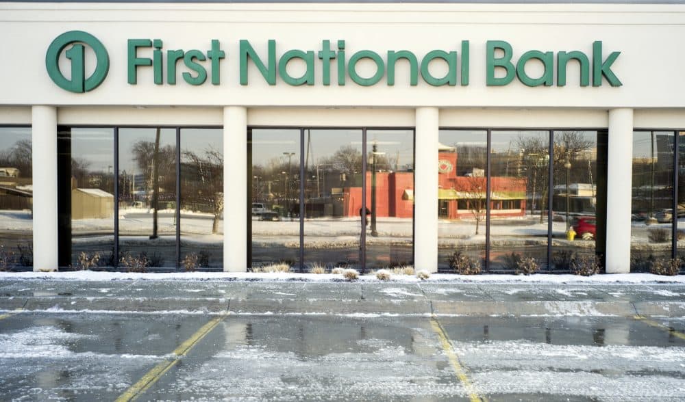 A First National Bank branch is seen in Omaha, Neb., Friday, Feb. 23, 2018. The Nebraska-based First National Bank of Omaha said Thursday they will not renew its contract to issue the group's National Rifle Association Visa Card, spokesman Kevin Langin said in a statement. (Nati Harnik/AP)