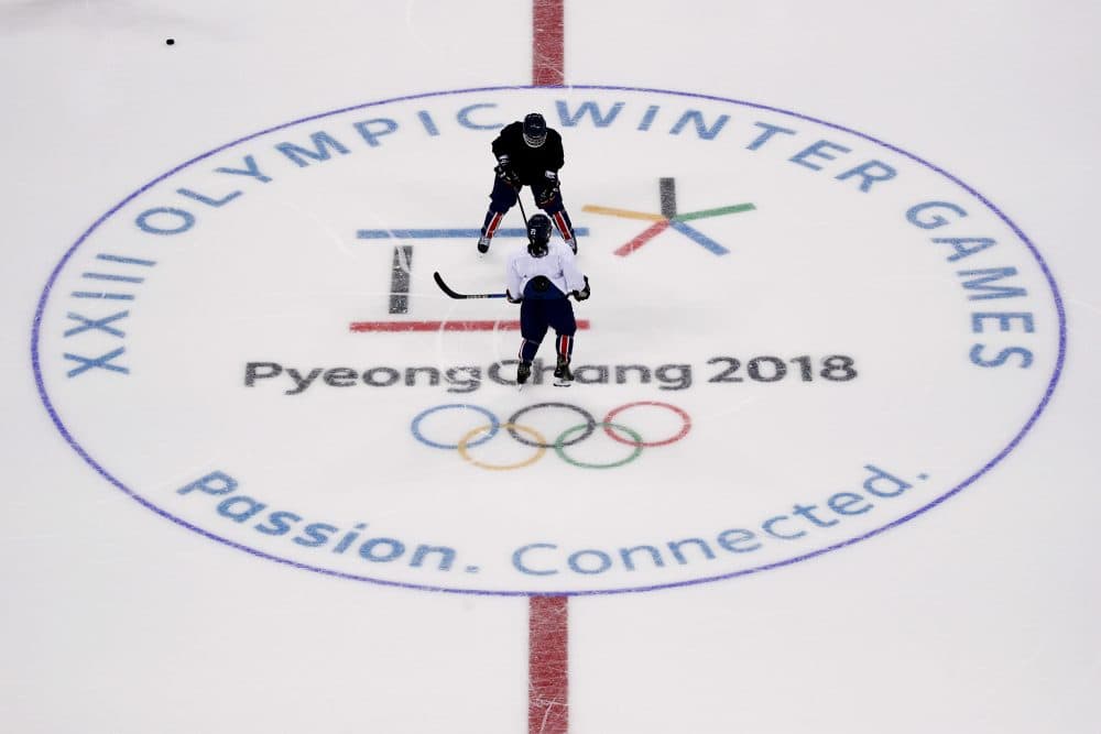 The joint Korean women's ice hockey players train prior to the 2018 Winter Olympics in Gangneung, South Korea, Monday, Feb. 5, 2018. (Jae C. Hong/AP)
