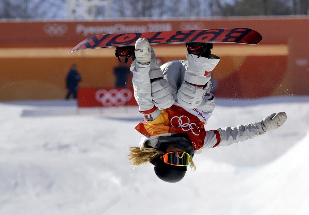 Chloe Kim, of the United States, jumps during the women's halfpipe finals at Phoenix Snow Park at the 2018 Winter Olympics in Pyeongchang, South Korea, Tuesday, Feb. 13, 2018. (AP Photo/Lee Jin-man)
