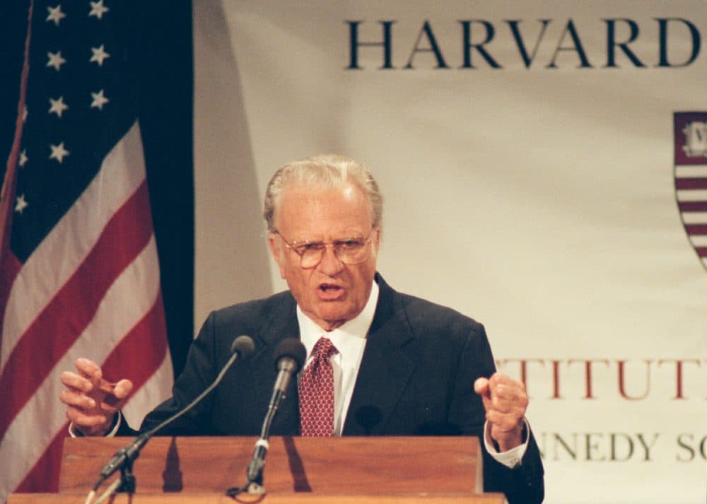 The Rev. Billy Graham gave a public address titled &quot;Is God Relevant for the 21st Century&quot; at the Kennedy School of Government on Sept. 27, 1999. (Courtesy Harvard University)