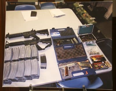 A confiscated cache of weapons is displayed at a news conference in Los Angeles on Feb. 21. Authorities say they've thwarted a student's plot for a mass shooting at a Southern California high school. Authorities say a security guard at El Camino High School in Whittier overhead a &quot;disgruntled student&quot; threaten to open fire on the school on Friday, just two days after 17 people were gunned down at a Florida high school. Deputies discovered &quot;multiple guns and ammunition&quot; after searching the student's home. (Mike Balsamo/AP)