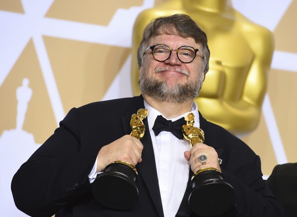 Guillermo del Toro, winner of the awards for best director for &quot;The Shape of Water&quot; and best picture for &quot;The Shape of Water&quot;, poses at the Oscars in LA. (Jordan Strauss/Invision/AP)