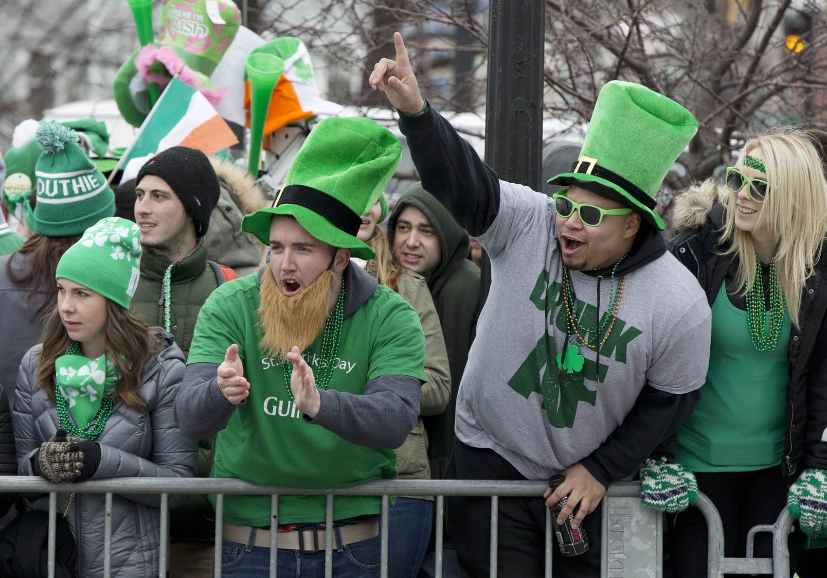 Spectators cheer during the annual St. Patrick's Day parade in Boston in 2017. (Michael Dwyer/AP)