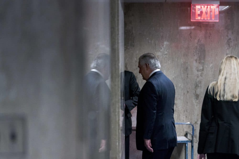Secretary of State Rex Tillerson walks down a hallway after speaking at a news conference at the State Department in Washington, Tuesday, March 13, 2018. (Andrew Harnik/AP)