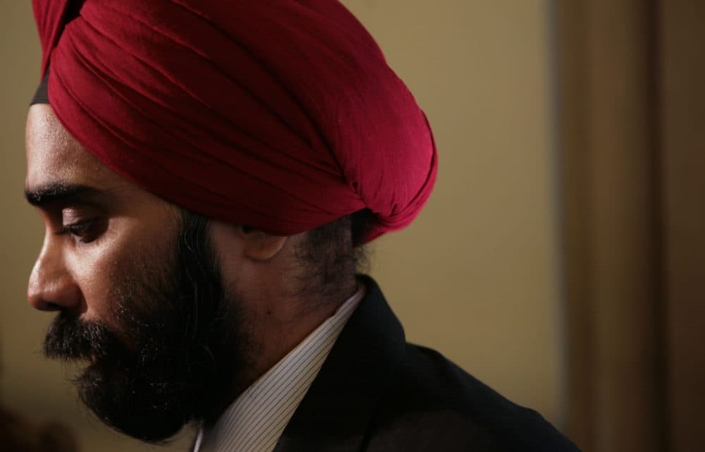 Amardeep Singh, former executive director of the Sikh Coalition, listens during an interview after a press conference announcing regulation to prevent bias-based harassment and bullying in schools, in New York, Wednesday Sept. 3, 2008. The Sikh Coalition led early efforts to create the regulation following bias attacks against Sikh students in city schools in May 2007. (Bebeto Matthews/AP)