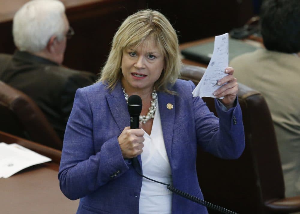Oklahoma state Rep. Leslie Osborn, R-Mustang, debates a budget bill on the House floor in Oklahoma City on Feb. 12, 2018. &quot;Without new recurring revenue, we can't fix these problems,&quot; said Osborn, who was ousted as chairwoman of the powerful House Appropriations and Budget committee for her outspoken support of tax increases. (Sue Ogrocki/AP)