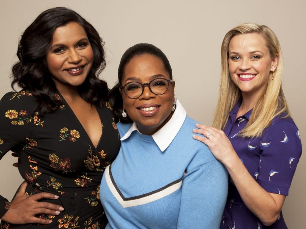In this Feb. 25, 2018 photo, actors Mindy Kaling from left, Oprah Winfrey and Reese Witherspoon pose for a portrait at The W Hotel in Los Angeles to promote their film, &quot;A Wrinkle in Time&quot; . (Photo by Rebecca Cabage/Invision/AP)