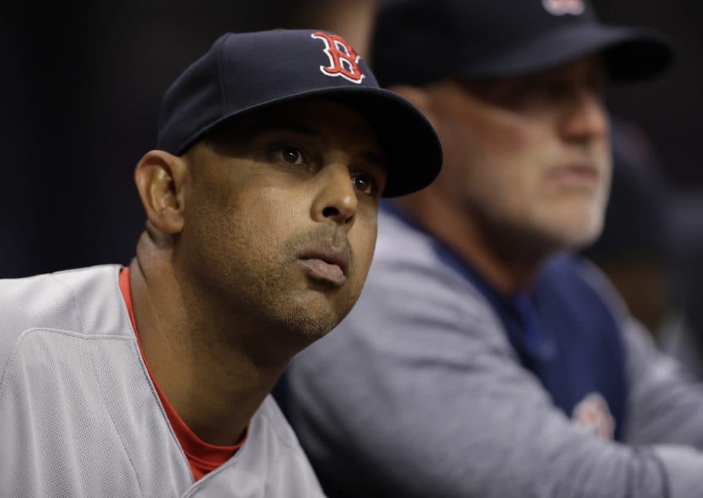 Boston Red Sox manager Alex Cora during the eighth inning of a baseball game against the Tampa Bay Rays Thursday, March 29, 2018, in St. Petersburg, Fla. (Chris O'Meara/AP)