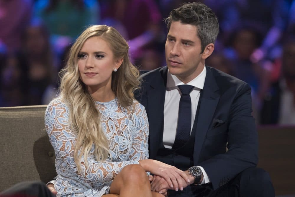 This image released by ABC shows Lauren Burnham, left, and Arie Luyendyk Jr. on &quot;The Bachelor: After the Final Rose.&quot; Luyendyk  says he's willing to take the heat for dumping Becca Kufrin to find true love with runner-up Lauren Burnham. His decision to break up with Kufrin during Monday's season finale after theyd become engaged prompted such descriptive headlines as horror, &quot;brutal&quot; and &quot;gut-wrenching, (Paul Hebert/ABC via AP)