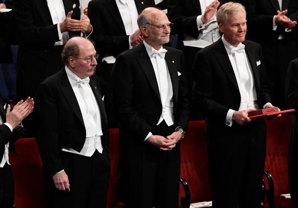 Jeffrey C Hall, Michael Rosbash and Michael W Young (L-R) were awarded the Nobel 2017 Nobel Prize in Physiology or Medicine. (Jonathan Nackstrand/AFP/Getty Images)