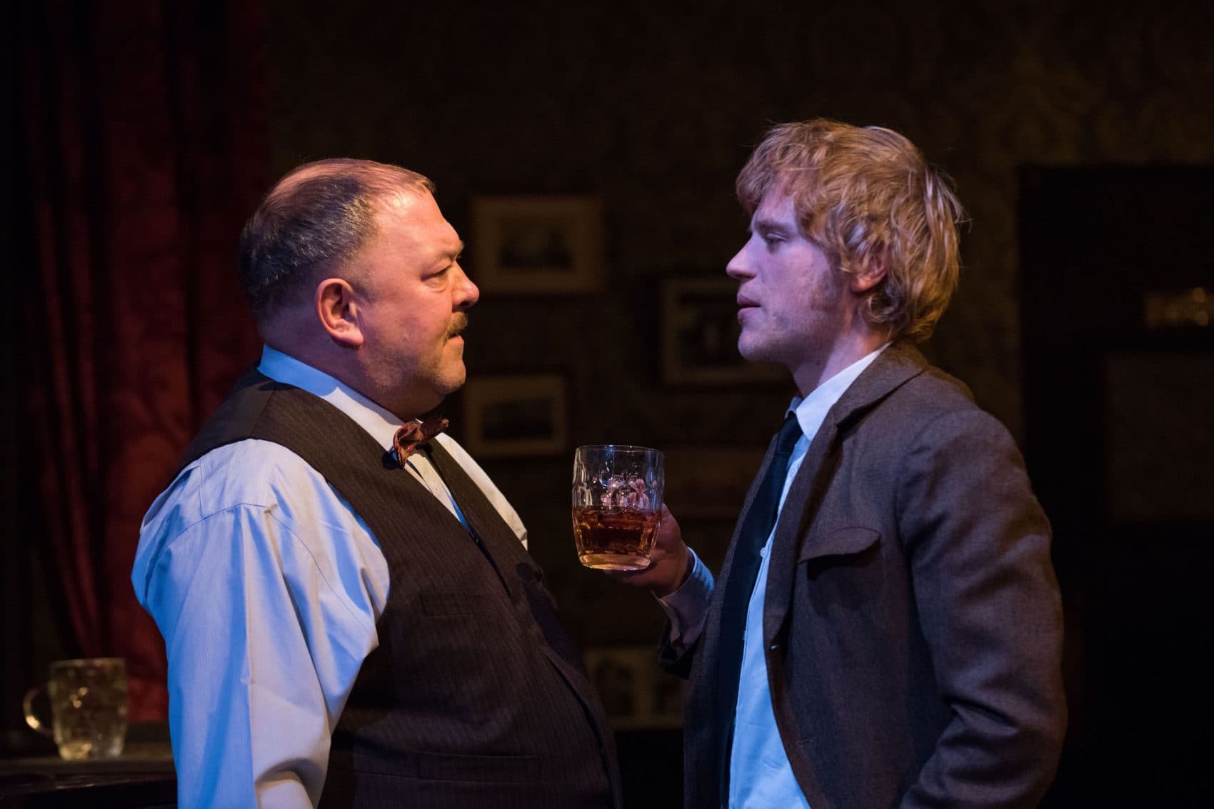 Mark Haddy and Johnny Flynn in &quot;Hangmen&quot; at NYC's Atlantic Theater Company. (Photo by Ahron R. Foster)