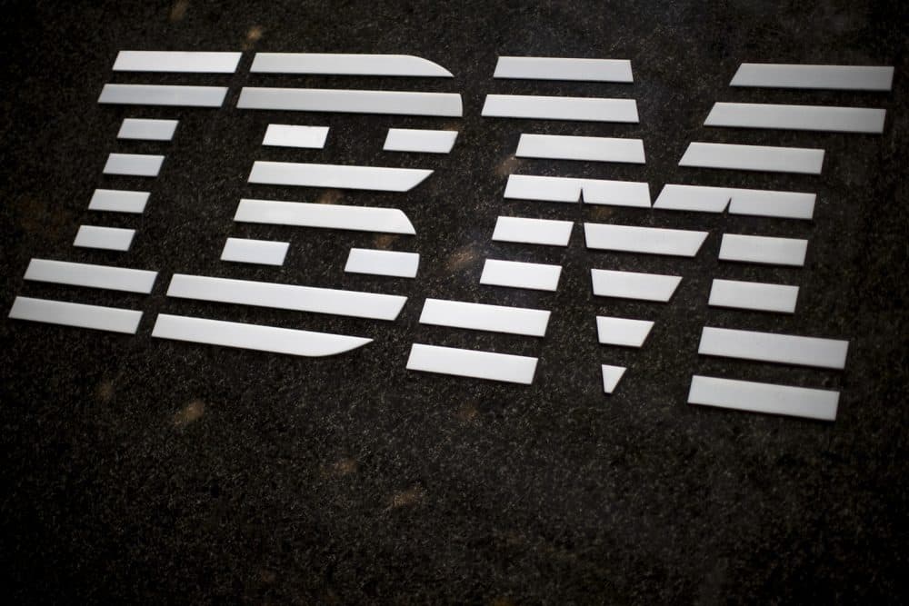 FILE - In this April 26, 2017, file photo, the IBM logo is displayed on the IBM building in Midtown Manhattan, in New York. (AP Photo/Mary Altaffer, File)