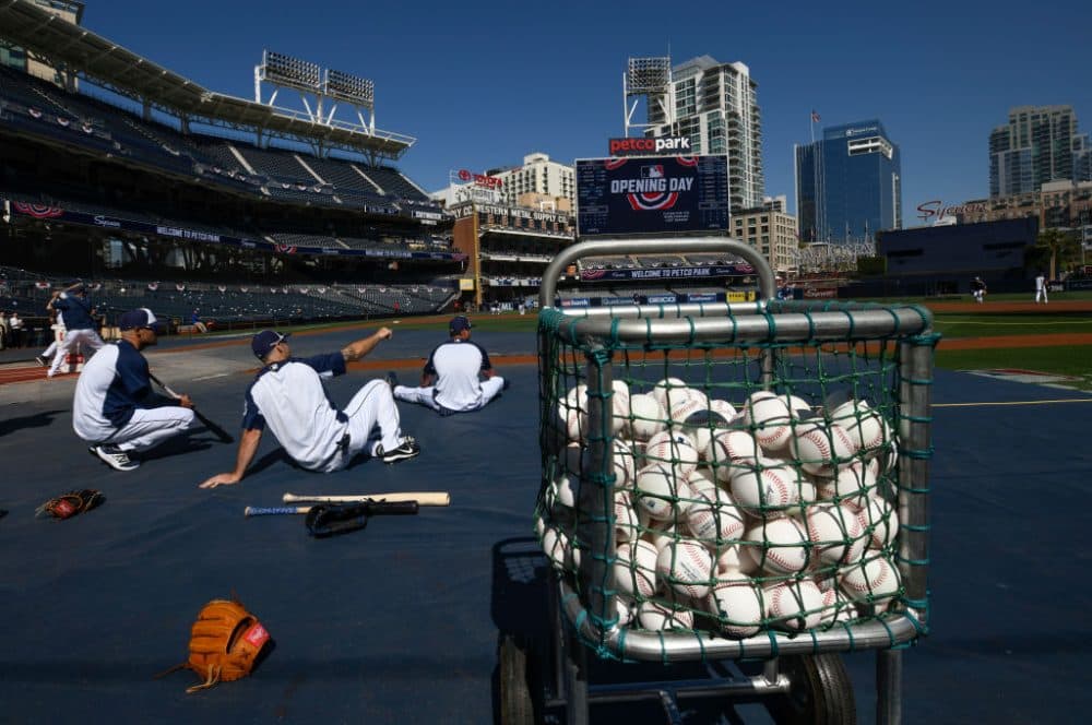 San Diego Padres stretch before Opening Day between the Brewers and the Padres on March 29, 2018 in San Diego. (Denis Poroy/Getty Images)