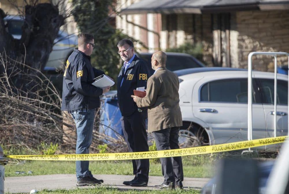 Authorities are investigating the scene in East Austin after a teenager was killed and a woman was injured in the second Austin package explosion in the past two weeks Monday, March 12, 2018. Courtesy the American-Statesman. (RICARDO B. BRAZZIELL / AMERICAN-STATESMAN)