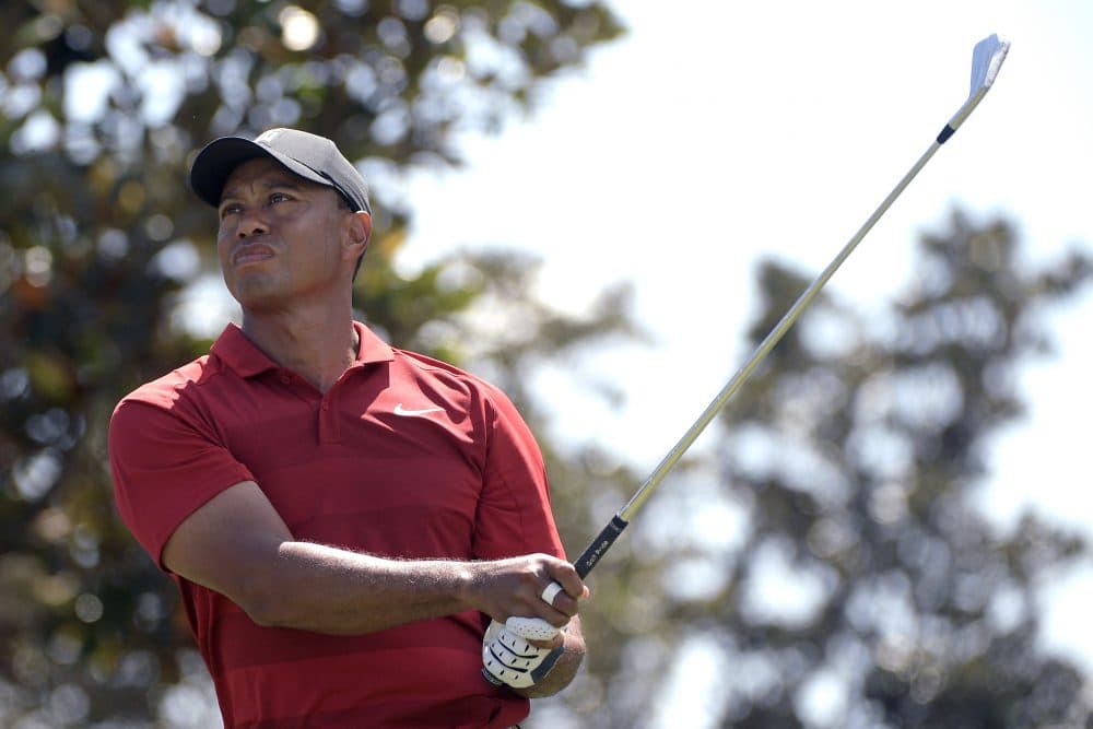 Tiger Woods watches his tee shot on the second hole during the final round of the Arnold Palmer Invitational golf tournament Sunday, March 18, 2018, in Orlando, Fla. (AP Photo/Phelan M. Ebenhack)